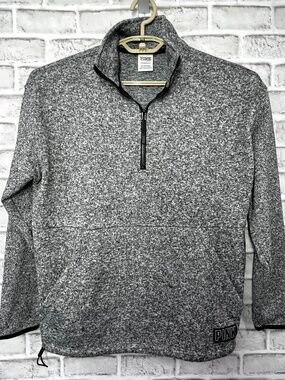 |•PINK•| Oversized Black & Grey Fleece Pullover Kanga Pocket Size XS